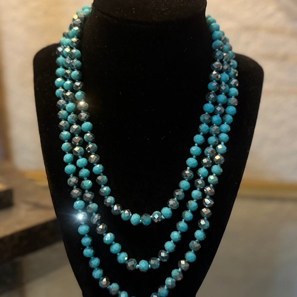 Turquoise Faceted Bead Infinity Necklace – Long Wrap Strand